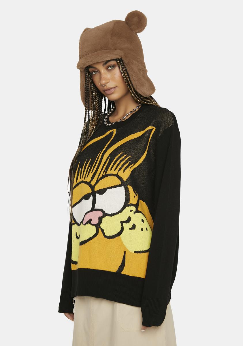 Dolls Kill X Garfield Intarsia Oversized Knit Sweater Black