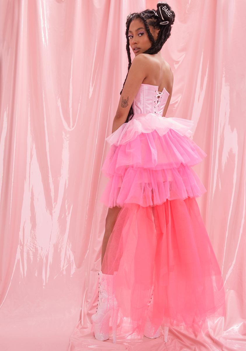 Ombre Tiered Tulle High Low Skirt Pink Dolls Kill