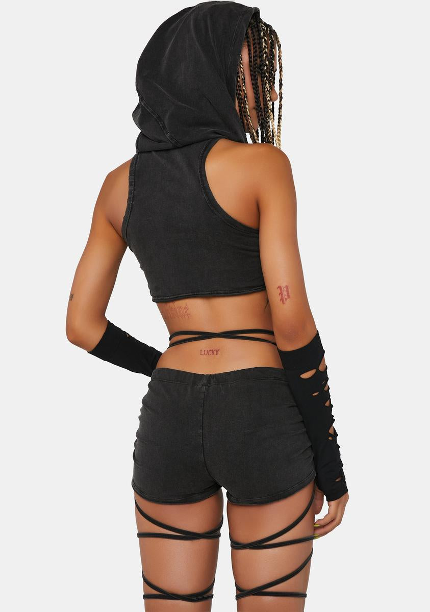 Darker Wavs Monogram Print Mesh Biker Shorts - Black – Dolls Kill