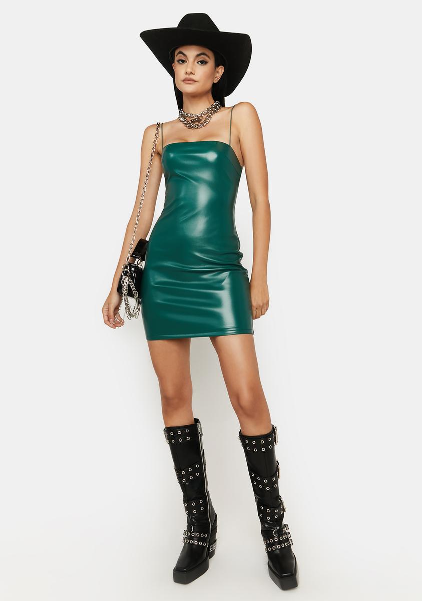 PU Vegan Leather Square Neck Mini Dress