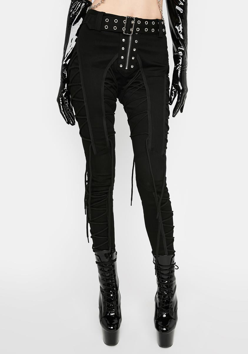 Red Night Gothic Lace Up Buckle Zipper Trousers - Black – Dolls Kill