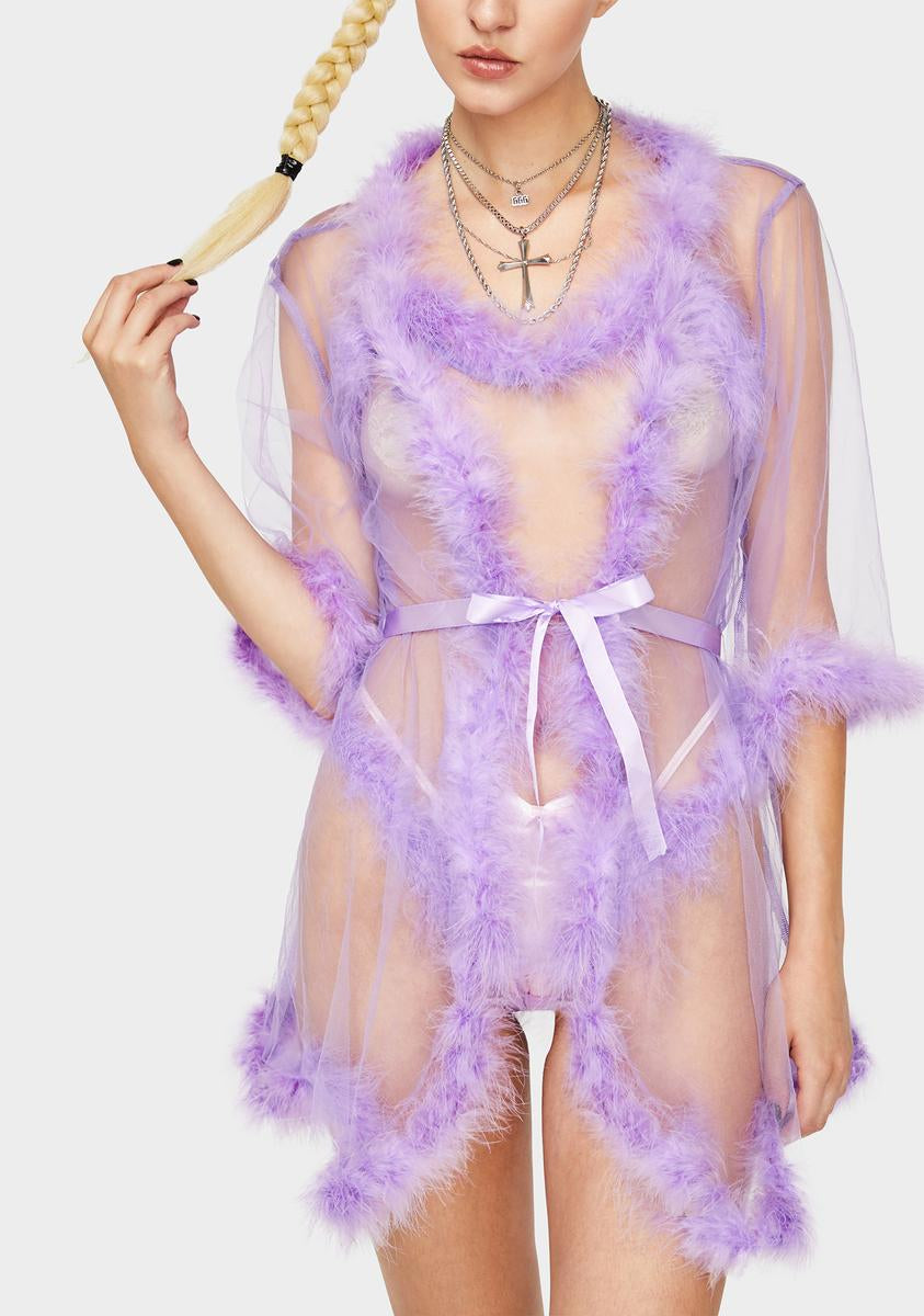 Roma Mesh Marabou Trim Robe - Light Purple – Dolls Kill