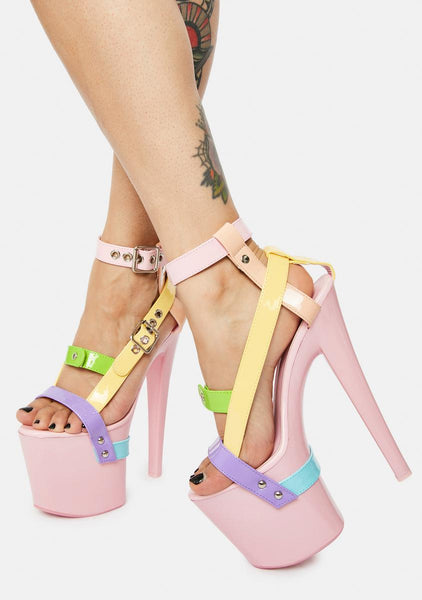 XTRA by YRU Strappy Bondage Platform Heels - Pastel Muli – Dolls Kill
