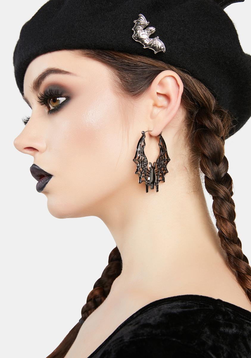 Bat Wing Hoop Earrings - Silver – Dolls Kill