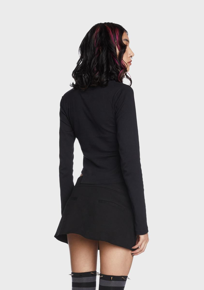 Minga Skull Graphic Long Sleeve Top - Black – Dolls Kill