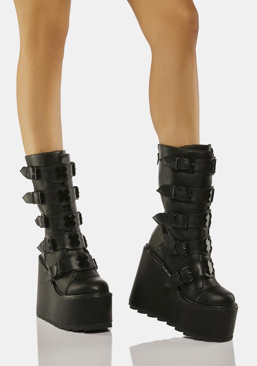 Y.R.U. Black Dune X Buckle Boots – Dolls Kill