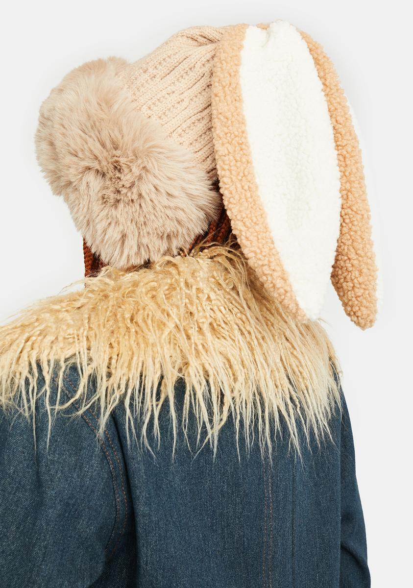 Furry Bunny Ear Beanie - Rosy Brown – Dolls Kill display picture 1