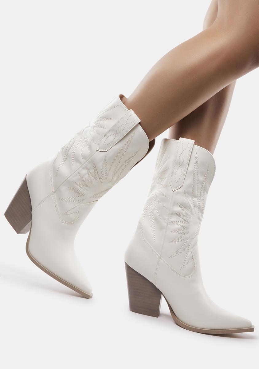 Stitched Heeled Cowboy Boots - White – Dolls Kill