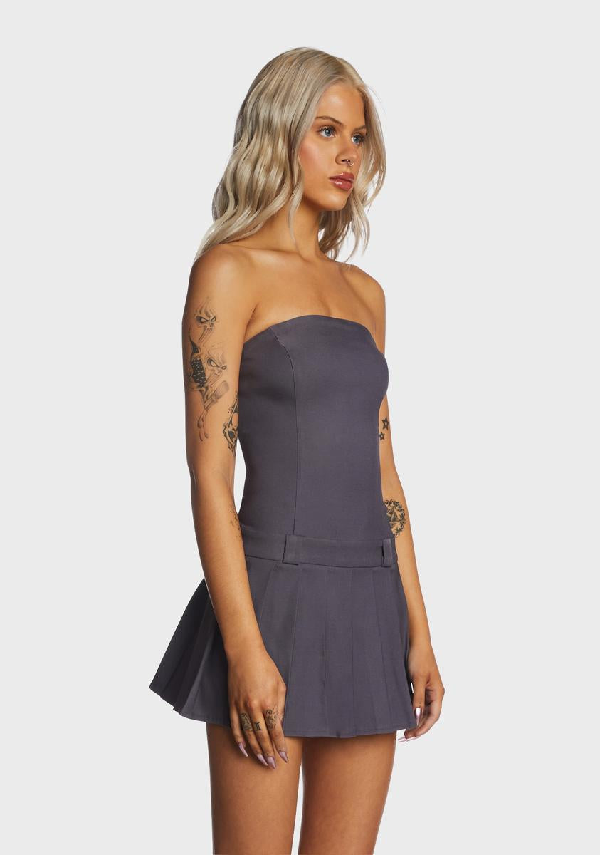 motel pleated dress Motel Strapless Tailored Pleated Mini Dress