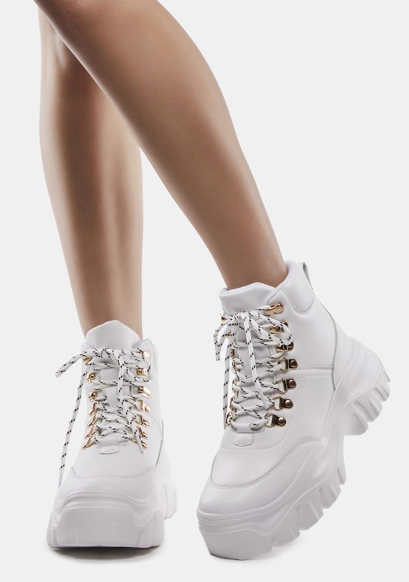 White flatform chunky hiker boot trainer discount
