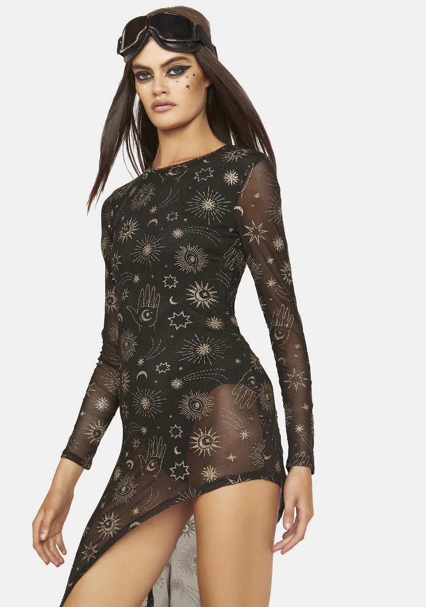 celestial mesh dress Celestial Cascade Cut Out Mesh Mini Dress in Khaki Khaki / S