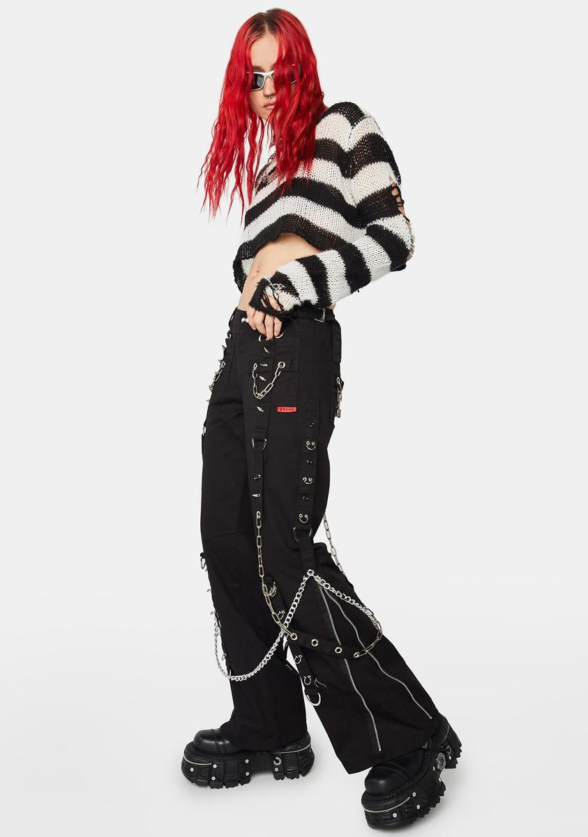 Tripp NYC Chain Spiked Cargo Flare Pants - Black – Dolls Kill