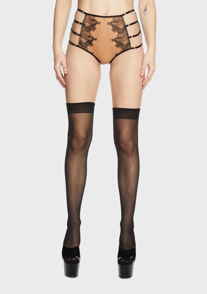Tiger Peach Mesh Embroidered High Waisted Brief Playful Promises,New Products : American Fashion Style Bags On Sale