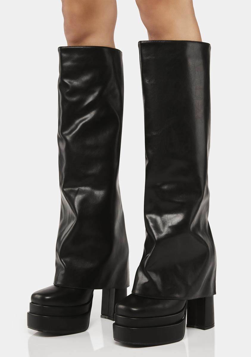 AZALEA WANG Vegan Leather Foldover Platform Boots - Black – Dolls Kill