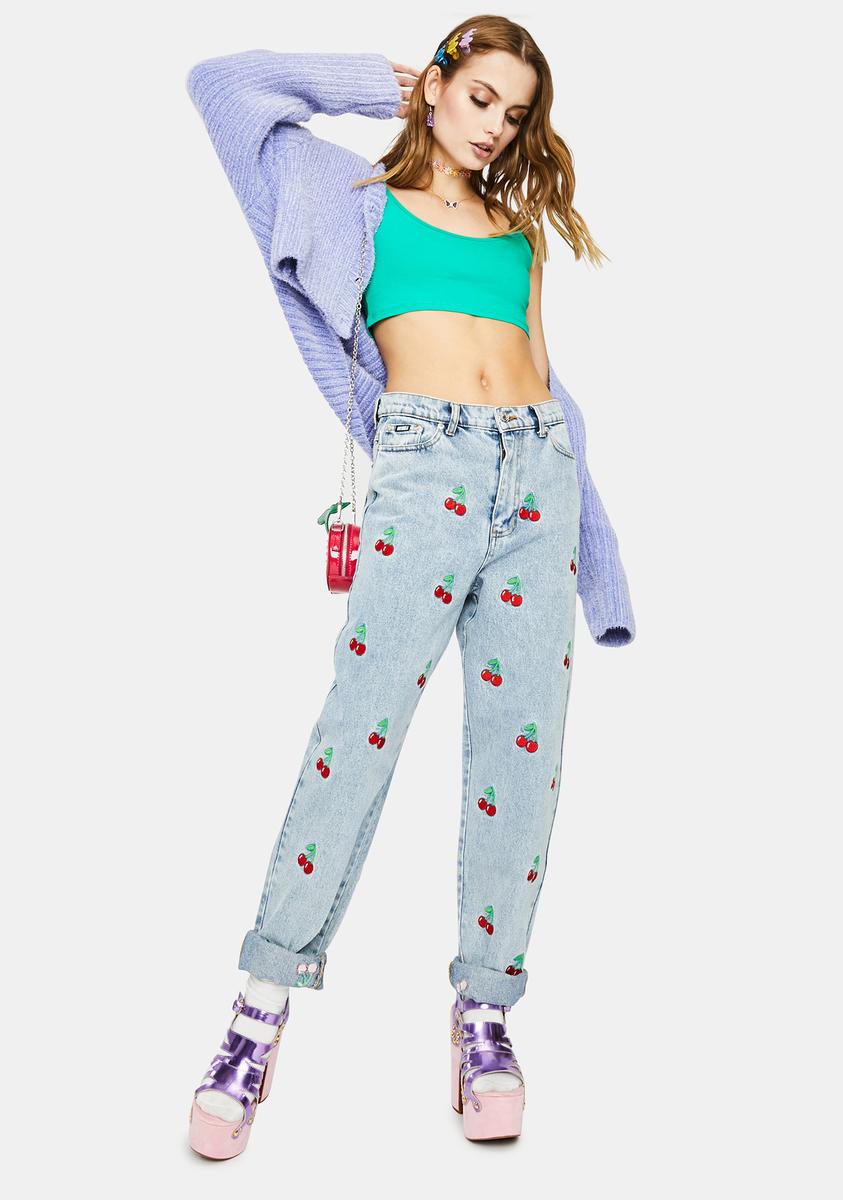 Reformation Cherries Embroidered High Rise Straight Jeans