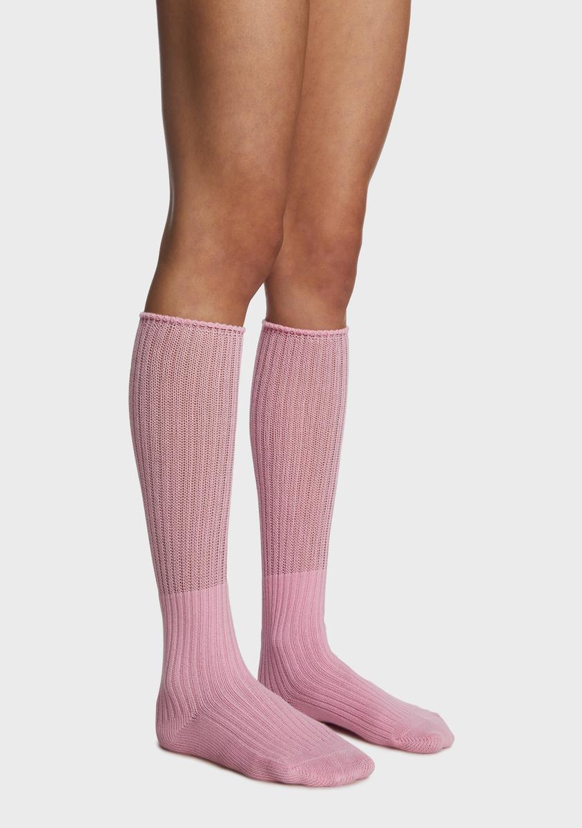 Knit Scrunched Crew Socks Pink Dolls Kill