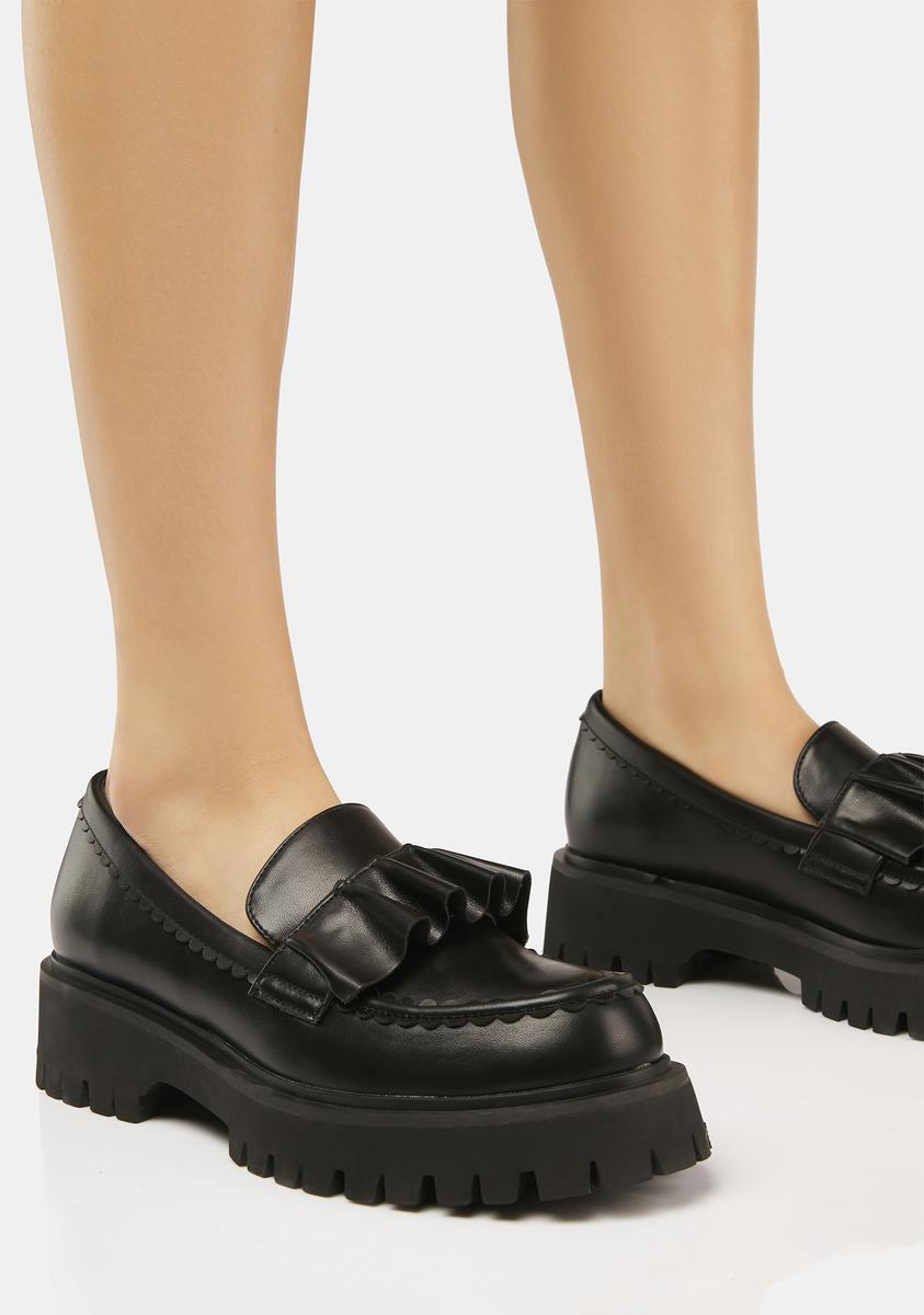 Koi Footwear Vegan Leather Ruffle Loafers - Black – Dolls Kill