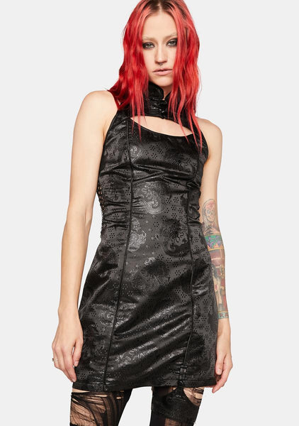 Punk Rave Brocade Dragon Cutout Mini Dress - Black