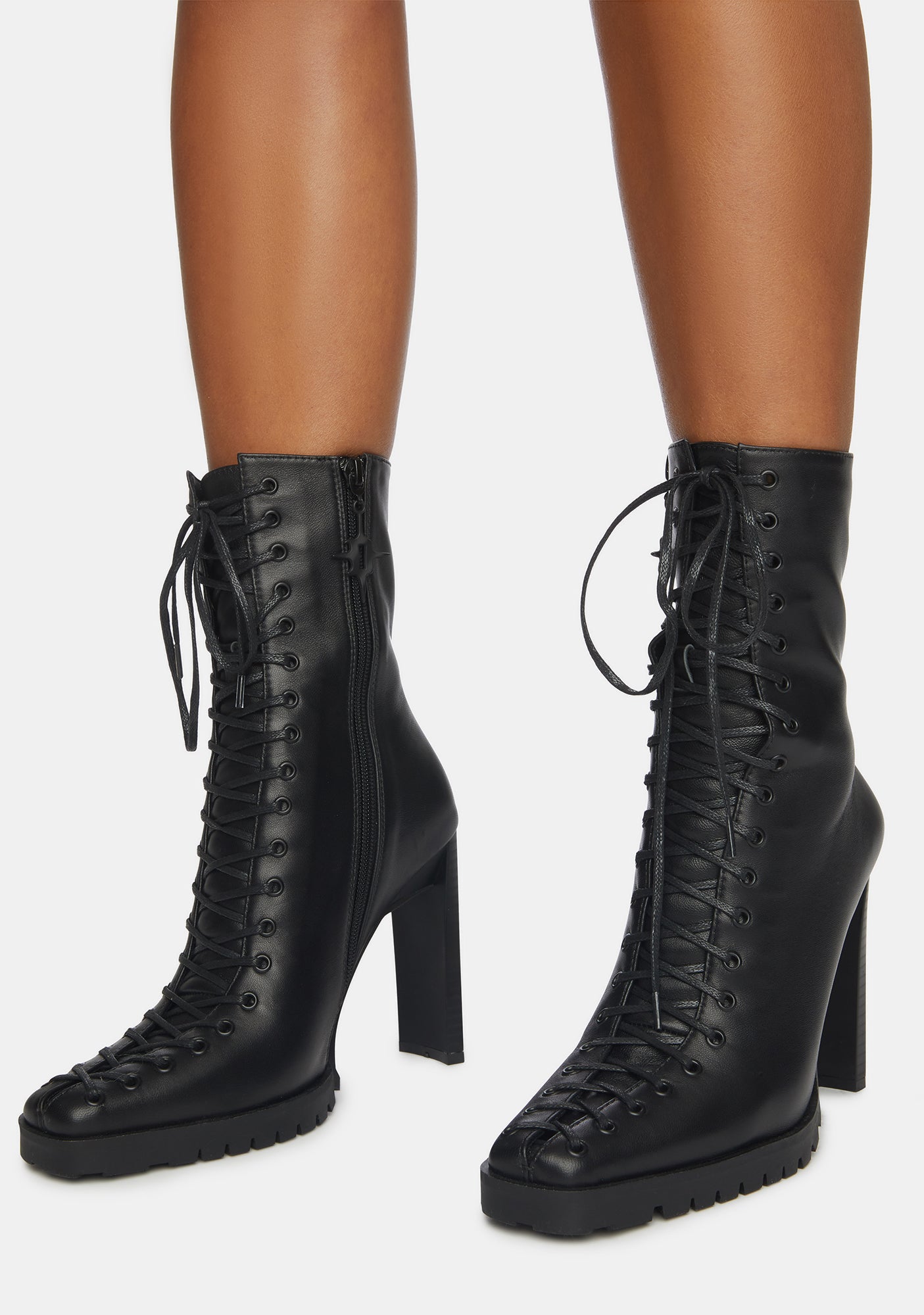 靴 dollskill darker wavs boots Darker Wavs Genuine Leather Lace Up Ankle Boots - Black