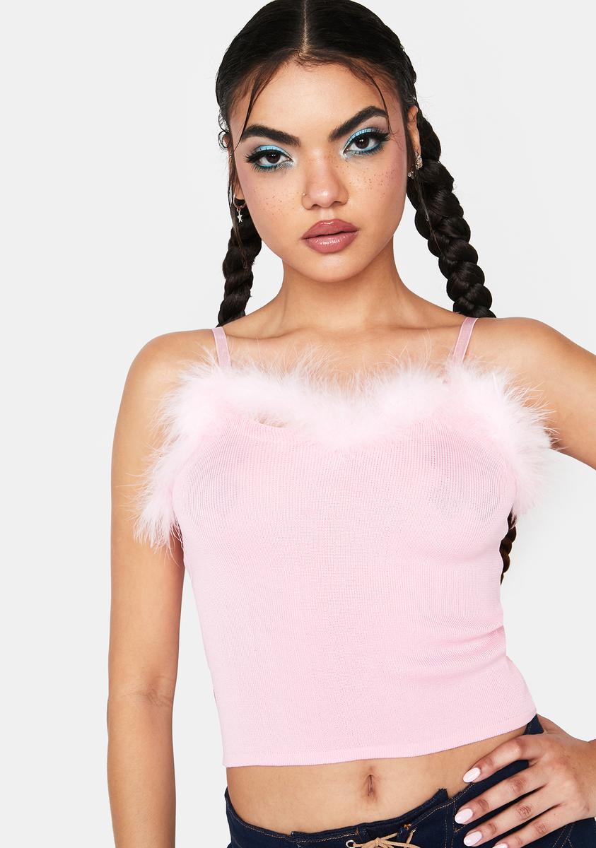 forsøg virtuel Dolke Marabou Feather Trim Crop Tank Top - Pink – Dolls Kill