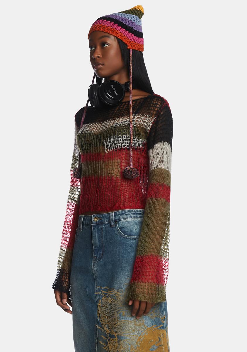 Jaded London Backless Striped Open Knit Sweater Multi Dolls Kill