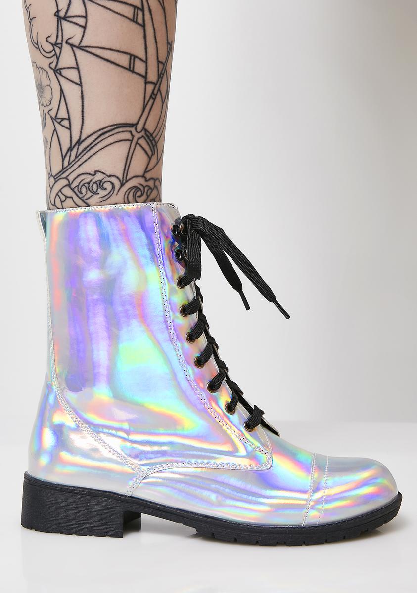 Hologram Combat Boots – Dolls Kill
