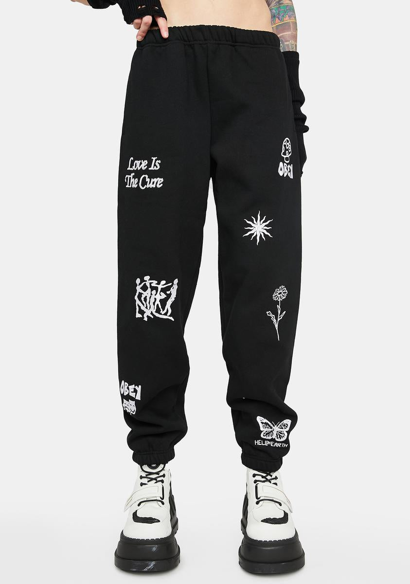 Obey Optimism Embroidered Graphic Sweatpants - Black – Dolls Kill