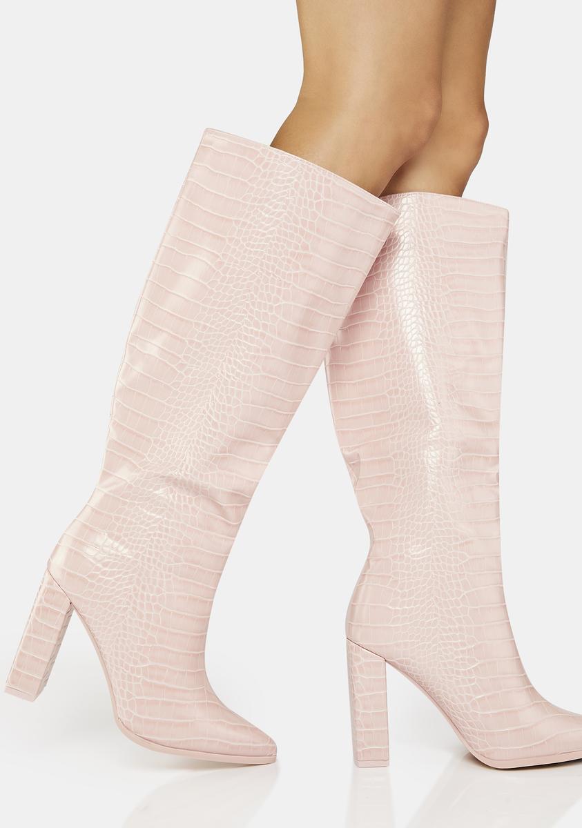 Baby Pink Posie Knee High Boots Public Desire,All Products : American Fashion Style Bags On Sale