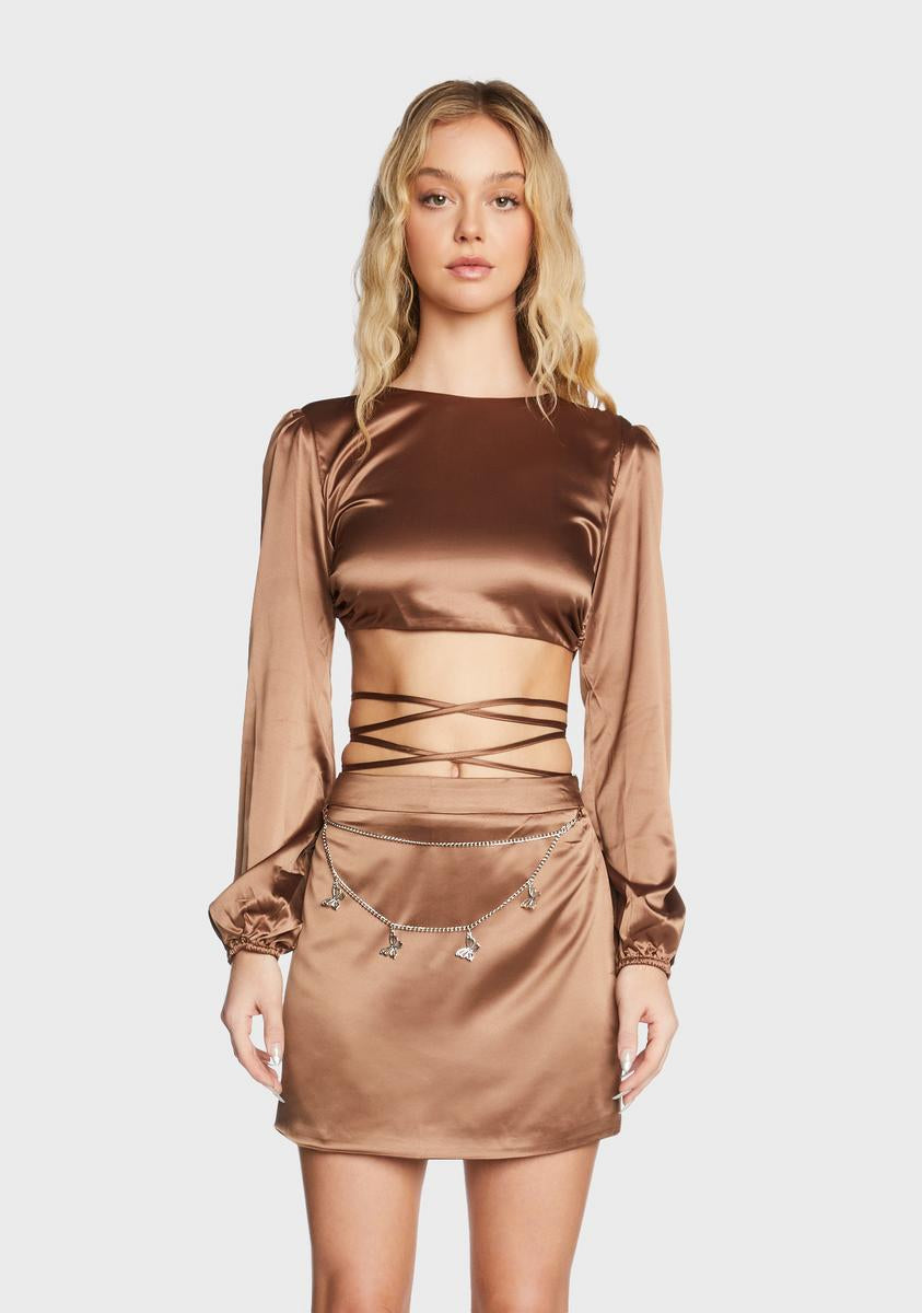 Brown Open Back Wrap Top Pretty Garbage,New Products : American Fashion Style Bags On Sale Brown Open Back Wrap Top Pretty Garbage,New Products : American Fashion Style Bags On Sale