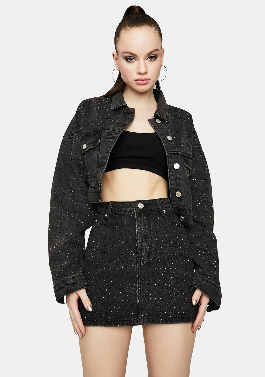 Got A Reputation Rhinestone Denim Mini Skirt