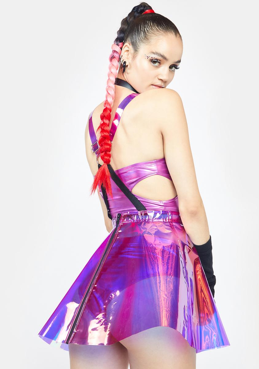 pink purple holo dress Vinyl Princess Overall Dress Suspenders Holographic
