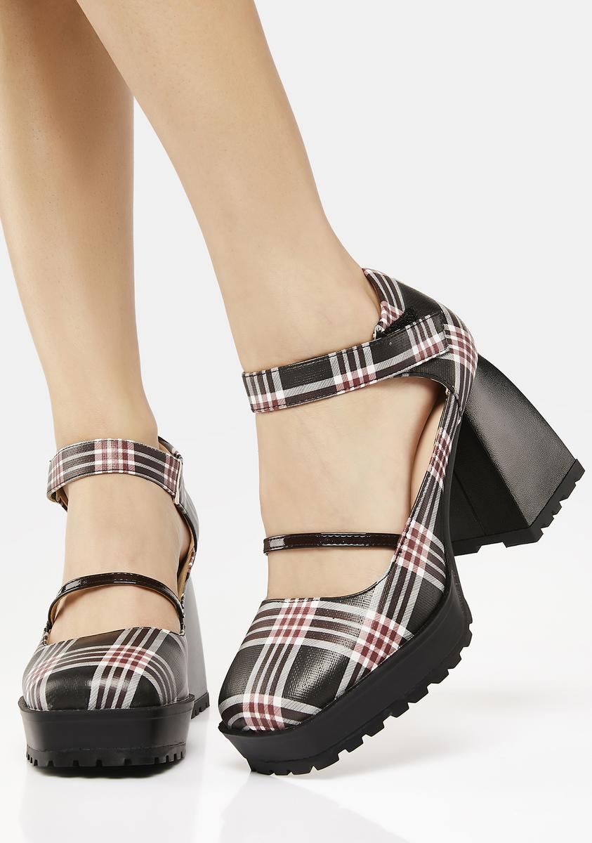 Black Plaid Mary Jane Heels ZEMETA,All Products : American Fashion Style Bags On Sale