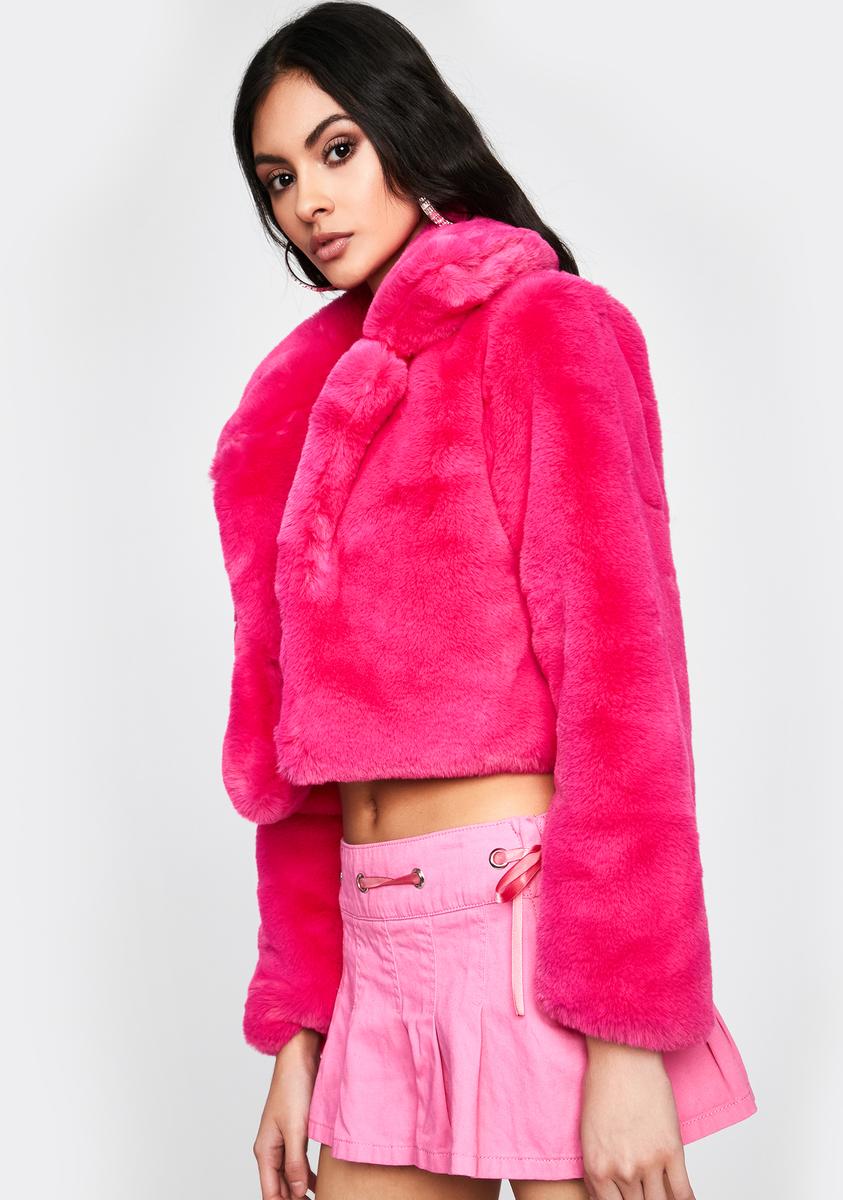 Neon Hot Pink Cropped Faux Fur Jacket – Dolls Kill