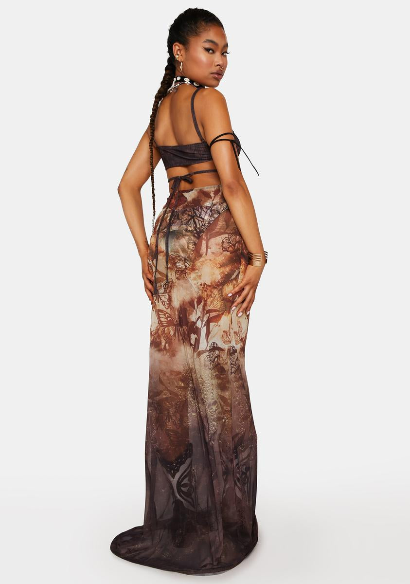 Jaded London Cutout Wrap-Style Adjustable Ties Sheer Mesh Maxi Dress