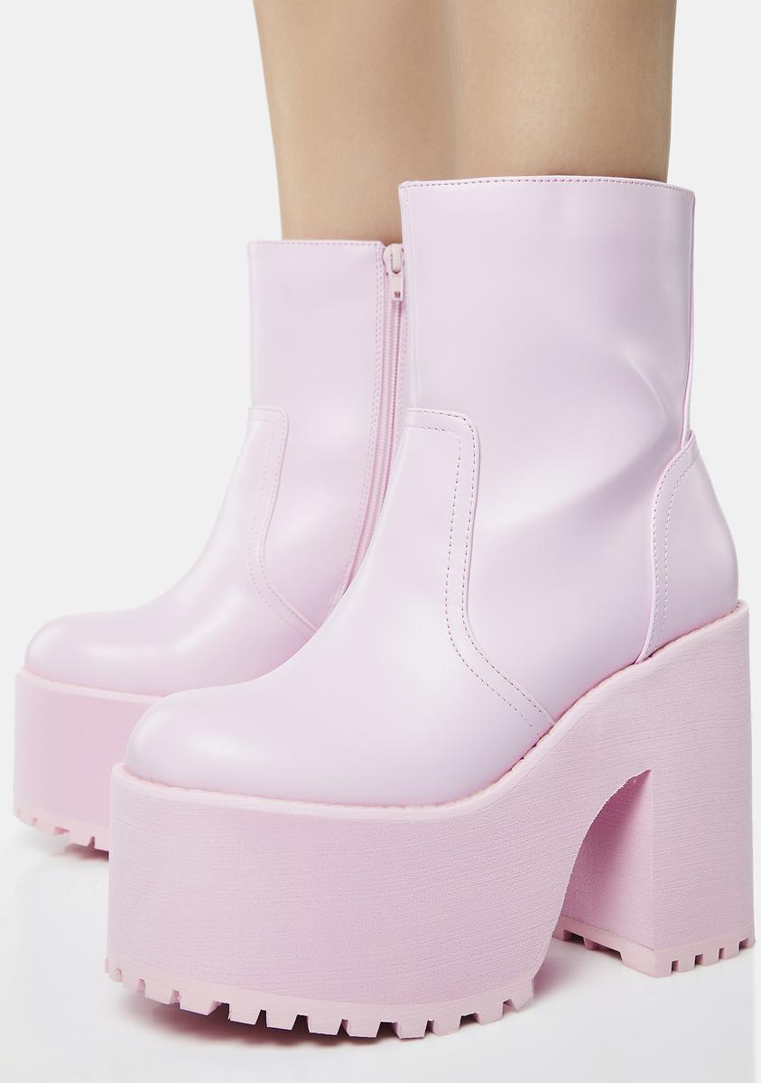 YRU Heeled Platform Ankle Boots - Pink – Dolls Kill