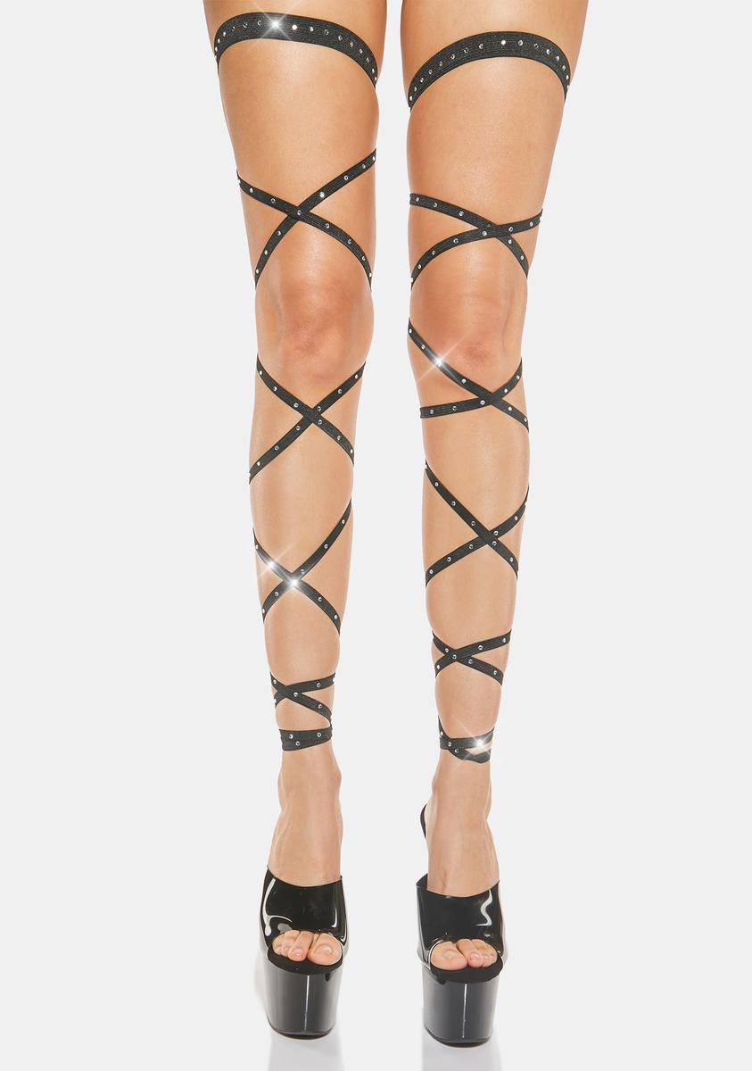 Rhinestone Garter Leg Wraps Black Dolls Kill