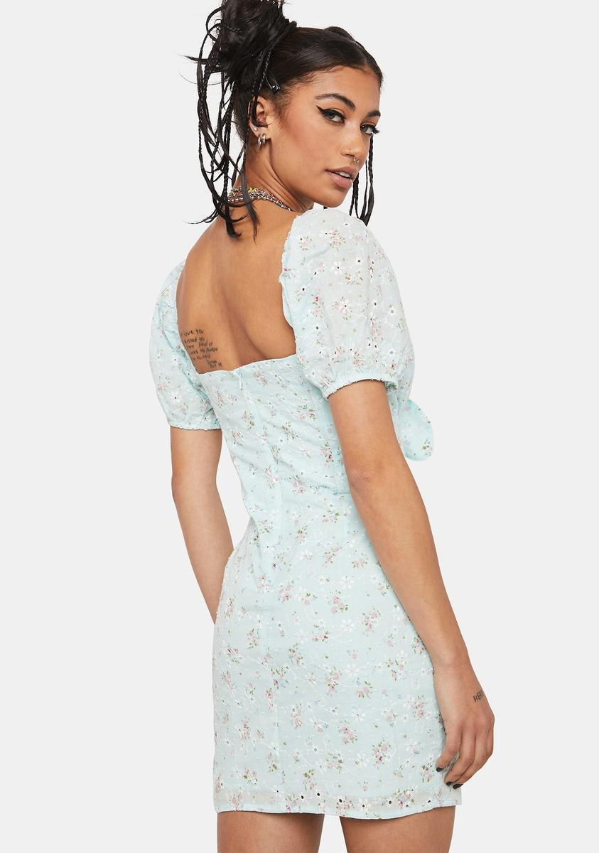open lace back dress Floral Eyelet Sweetheart Mini Dress