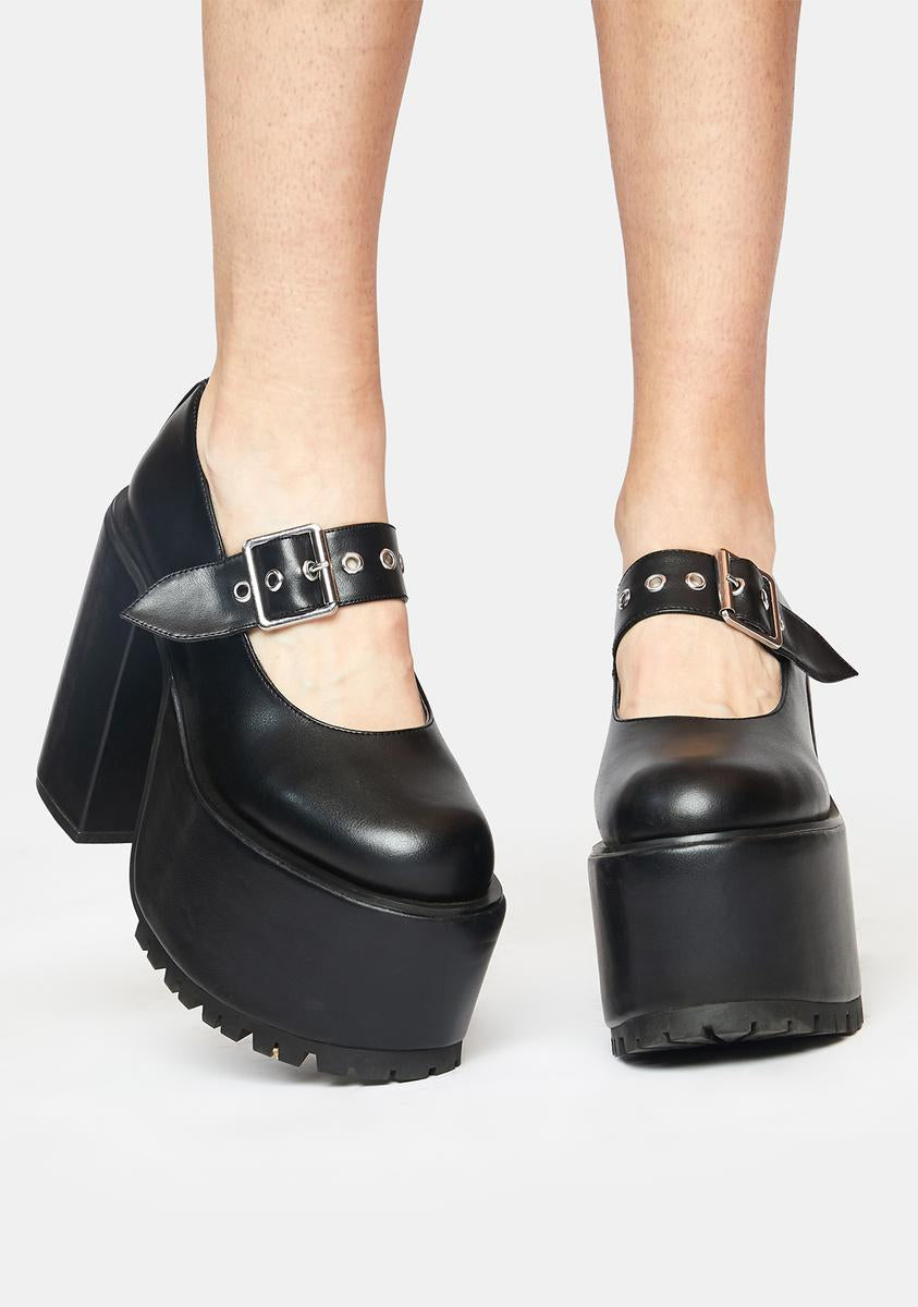 Current Mood Faux Leather Buckle Strap Platform Mary Janes – Dolls Kill