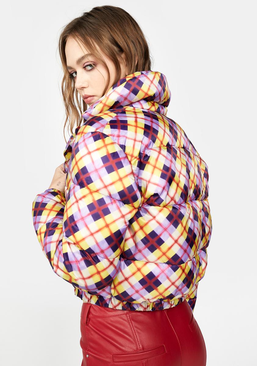 nike yellow plaid puffer jacket