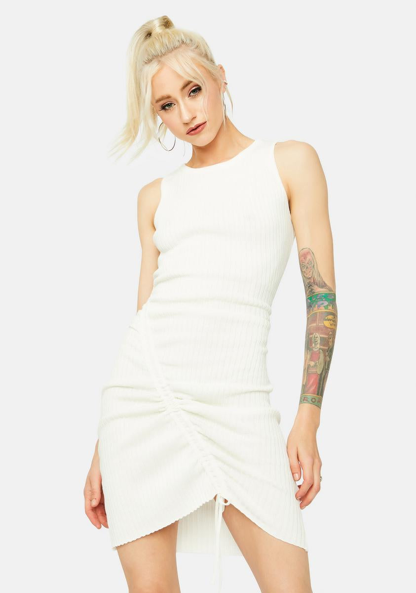 Drawstring Ruched Bodycon Mini Tank Dress - White – Dolls Kill