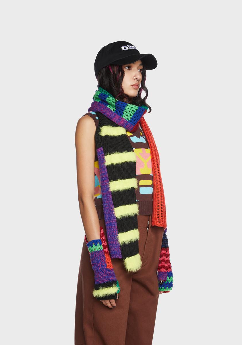 The Ragged Priest Spliced Knit Patchwork Scarf - Multi
