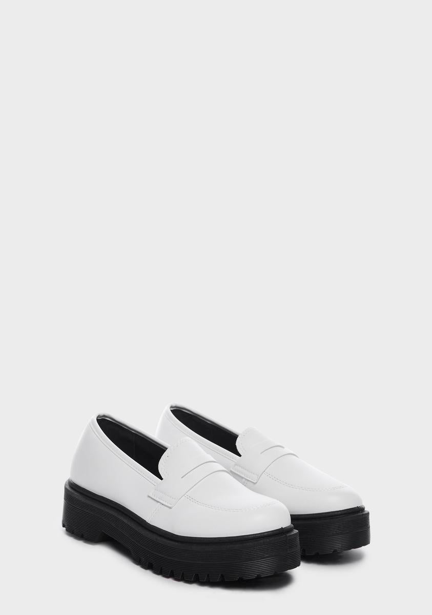 Closed Back Vegan Leather Platform Loafers White Dolls Kill