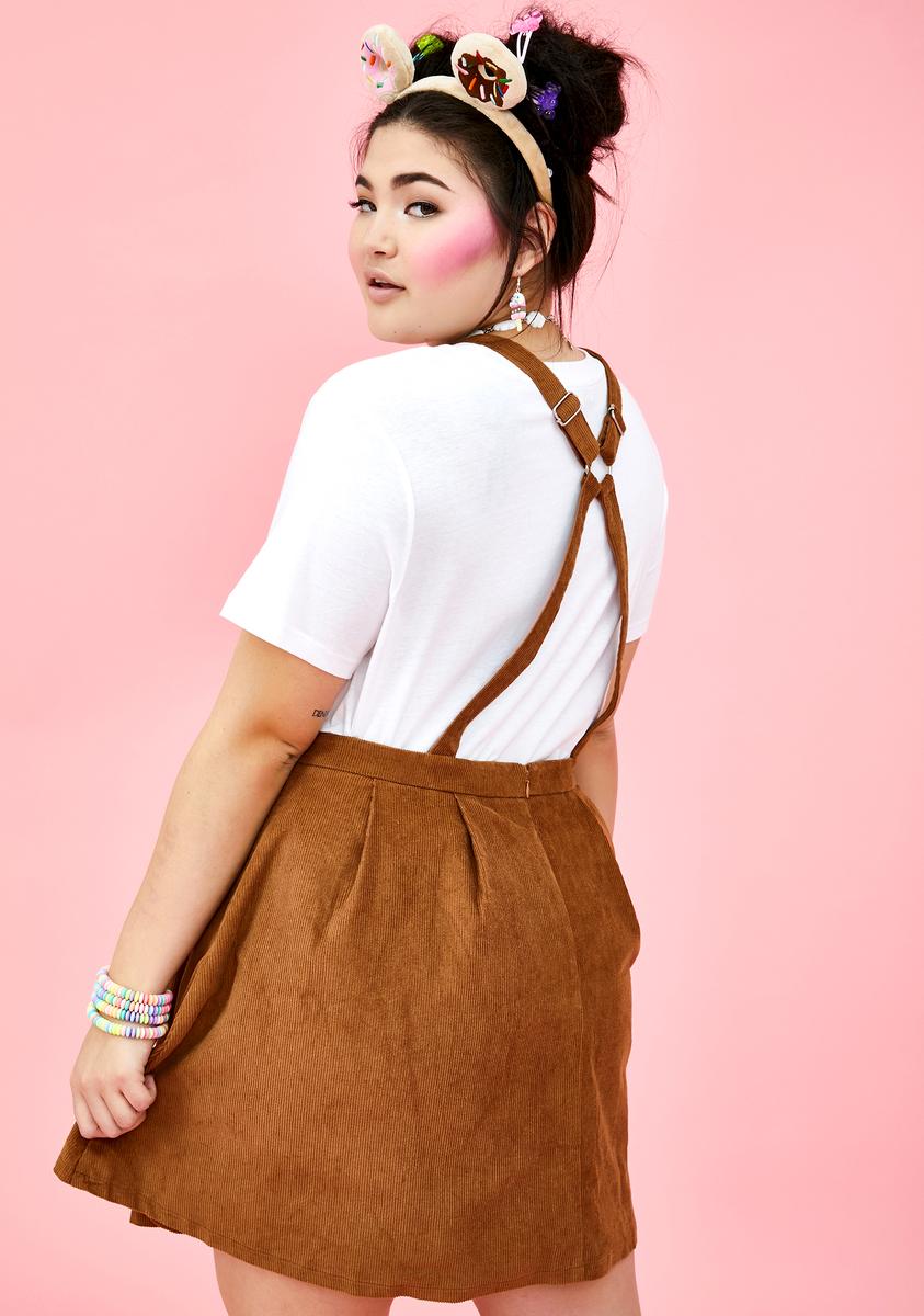 Plus Size Sugar Thrillz Bear Pinafore Dress Ribbed Brown Plus Size Sugar Thrillz Bear Pinafore Dress Ribbed Brown