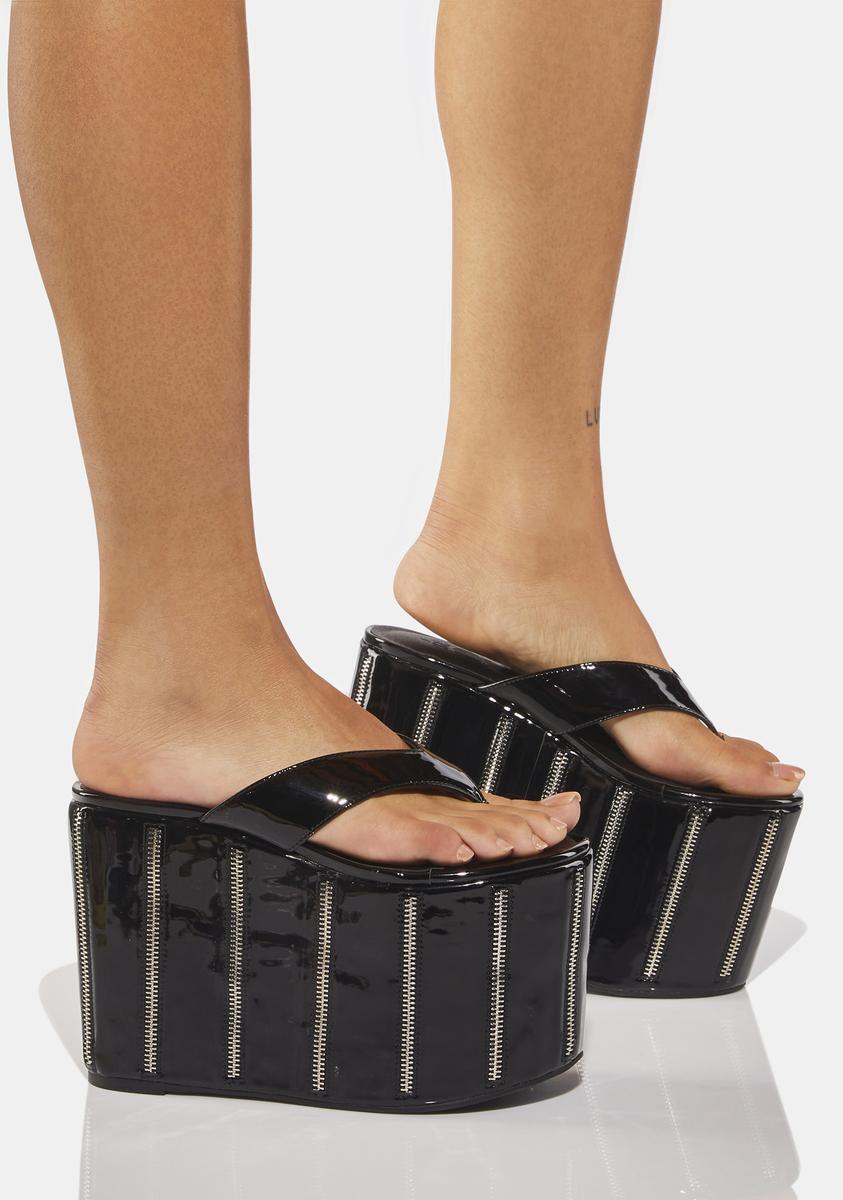 Fan All Flames Zipper Platform Sandals - Black Patent – Dolls Kill
