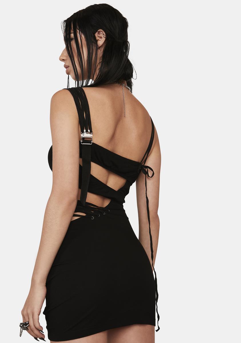 Darker Wavs Strappy Cut Out O Ring Mini Dress - Black
