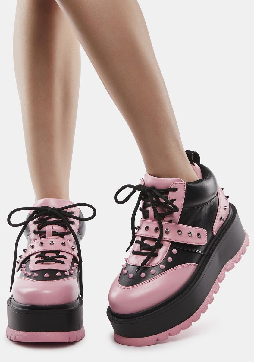K♡ Koi Footwear Kawaii Spiked Platform Sneakers - Pink/Black