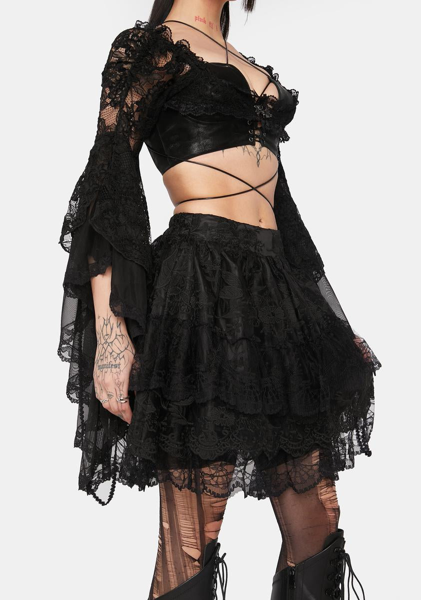 Dark In Love Lace Tiered Skirt - Black