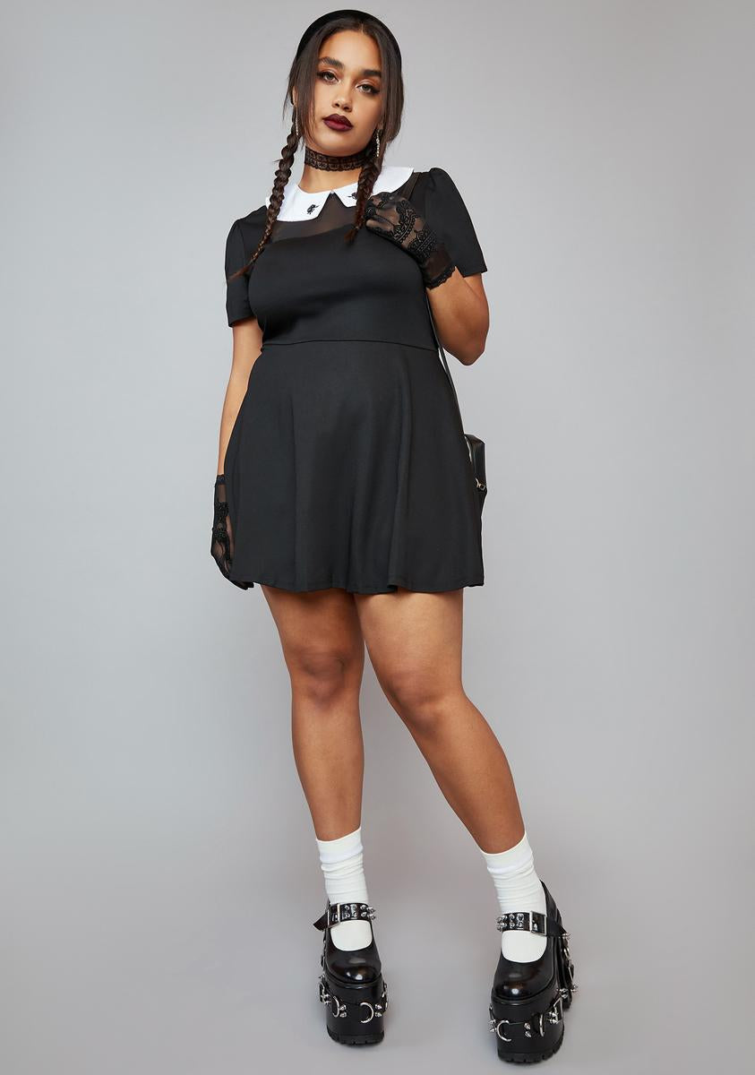 Plus Size Widow Mesh Inset Ponte Flared Dress