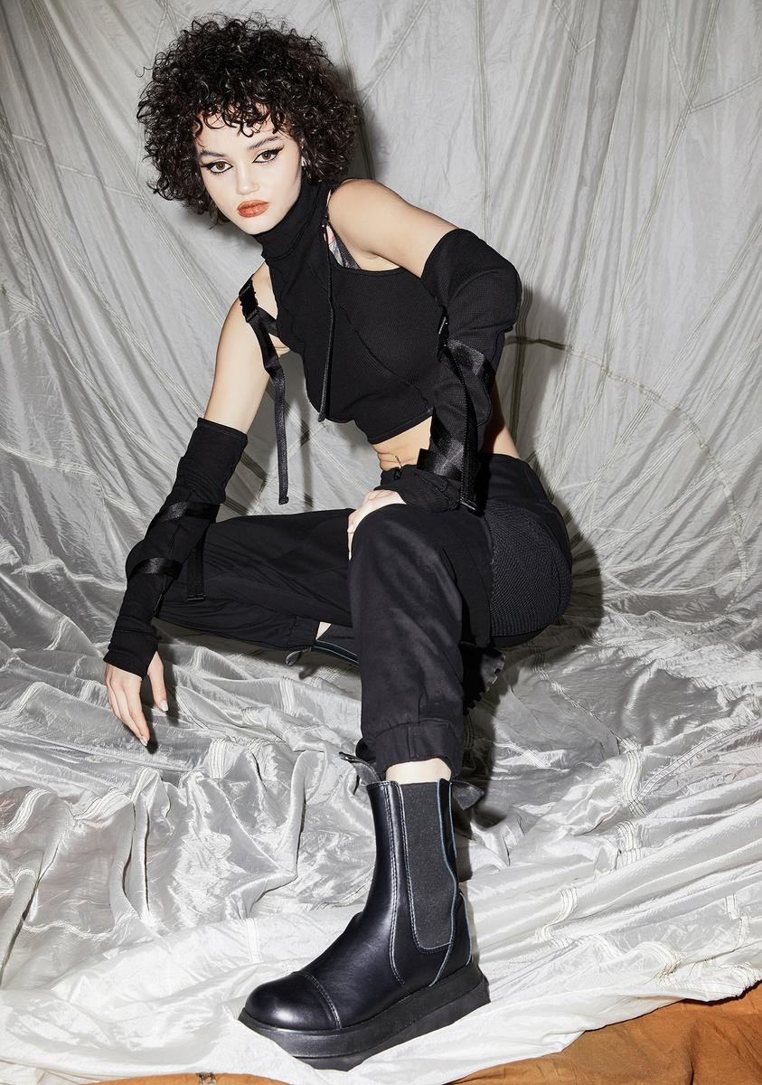 Darker Wavs Unisex Genuine Leather Moto Chelsea Boots - Black