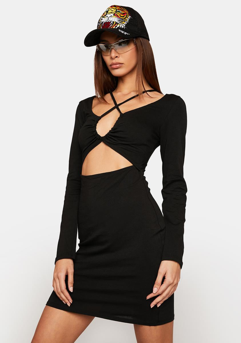 Crisscross Strap Long Sleeve Cutout Mini Dress